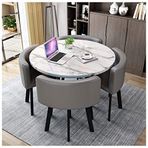 SDYBZSTU Yemek masası ve sandalye seti, Modern 5 Parça Yemek Masası ve Sandalye Seti Metal Ayaklı Yuvarlak Masa ve 4 Deri Sandalye, Balkon, Mutfak, Yemek Odası veya Ofis için İdeal Siyah Renk 80 cm/90