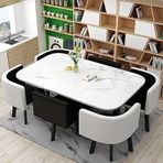 SDYBZSTU Yüzyıl Ortası Modern 6 Kişilik, 7 Parça Yemek Masası Seti, Yemek Odası, Mutfak, Restoran ve Oturma Odası için Mutfak Masası ve Sandalyeli Bar Masası (K 90 x 150 cm