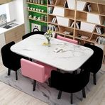 SDYBZSTU Yüzyıl Ortası Modern 7 Parça Yemek Masası Seti, 6 Kişilik, Bar Masası, Mutfak Masası ve Sandalyeler Yemek Odası, Mutfak, Restoran ve Oturma Odası için U 90 x 150 cm