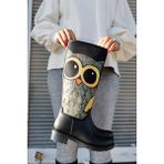 Sea & Blue Shoes Kadın Yağmur Çizmesi Baykuş Baskılı Klasik Su Geçirmez Malzeme ile Şık Tasarım - Siyah