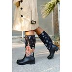 Sea & Blue Shoes St. Petersburg Kadın Kış Baskılı Yağmur Çizmesi Siyah PVC Tabanlı Klasik Tasarım