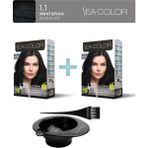 Sea Color 2'Li Paket Set Saç Boyası 1.1 Mavi Siyah, Boya Tası Ve Fırça Hediye!