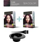 Sea Color 2'li Paket Set Saç Boyası 3.66 Patlıcan Moru, Boya Tası ve Fırça Hediye!