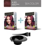 Sea Color 2'li Paket Set Saç Boyası 4.65 Şarap Kızılı, Boya Tası ve Fırça Hediye!