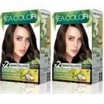 SEA COLOR Amonyaksız, Vegan, Doğal, Besleyici Kalıcı Saç Boyası%100 Beyaz Kapama (1 PAKET 2 x 50 ml Boya & OKSİDAN) (Koyu Kumral 6.0) (2 paketi)