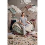 Seamlife Büyük Beden Düğmesiz Viskon Kısa Kollu Palazzo Pijama Takımı-Oversize Üst Geniş Paça Alt - Gri - 3XL