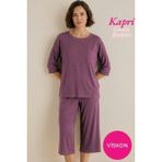 Seamlife Homewear Kadın Mürdüm Düğmesiz Geniş Yaka Göğüs Cepli Viskon Kısa Kol Kapri Pijama Takımı-Anne Kalıp Fakir Kol Bermuda - S - M