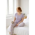 seamlife Kadın Mor Büyük Beden Çiçek Desenli Bisiklet Yaka 3 Düğmeli Likralı Viskon Kısa Kollu Pijama Takımı