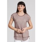 Seamoda PRA-236849-326973 Açık Kahve Etek Ucu Şifon Yağ Yıkamalı Kadın T-Shirt