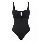 seamoly Criss Cross Backless Dalma Boyun Tek Parça Mayo Etrafında Mavi Pötikareli Kravat, Siyah-04, M