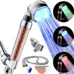 SEANADO Sıcaklık Göstergeli LED Duş Başlığı, Yedek Filtre ve Duş Braketi, Yağmur 3 Renk Değiştiren Yüksek Basınçlı Sprey Filtre Duş Başlıkları Su Geçirmez Işıklar Sert Su Yumuşatıcı için