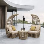 Seashell Rattan Bahçe Takımı 2 Koltuk + Sehpa Balkon, Teras, Bahçe Mobilyası - Krem