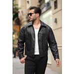 SEASON COAT Premium Kalite Su Itici Oversize Siyah Erkek Deri Ceket Rahat Kalıp, Trendy,cepli