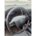 Seat Leon Dikişli Deri Direksiyon Kılıfı Karbon/Noktalı/Kırmızı Dikişli
