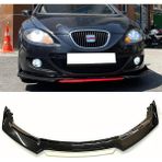 Seat Leon Mk2 Beyaz Renkli Şeritli Dilli Ön Lip 4 Prç Parlak Siyah ABS
