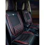 Seat Leon Uyumlu Yarı Deri Oto Koltuk Bel Destekli Airbağ Uyumlu 5 Li Set Siyah-Kırmızı - ELİT - Siyah - Kırmızı