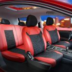 Seat Leon Yarı Deri Oto Koltuk Kılıfı Ön Arka Set Kırmızı Siyah Premium Seri Scr - Kırmızı - Siyah
