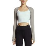 SEAUR Bolero Kadın Yoga Dans Spor Omuz Ceketi Bale Örgü Ceket Kısa Ön Açık Fitness Shrug Hırka Üst S M L XL, Gri, L