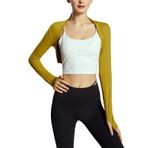 SEAUR Bolero Kadın Yoga Dans Spor Omuz Ceketi Balet Örgü Ceket Kısa Ön Açık Fitness Shrug Cardigan Top S M L XL, Sarı, M
