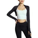 SEAUR Bolero Kadın Yoga Dans Spor Omuz Ceketi Balet Örgü Ceket Kısa Ön Açık Fitness Shrug Cardigan Top S M L XL, Siyah, L