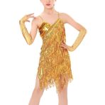 SEAUR Dans elbiseleri, kız çocukları için latin, sırtı açık, payetli püsküllü elbise, salsa samba, balo salonu dans elbisesi, kızlar için, Altın, 8-9 Yaş