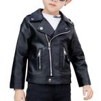 SEAUR Deri ceket çocuklar deri Biker ceket yaka fermuar ceket kızlar Pu motosiklet ceket çocuk suni deri ceket, siyah, 2-3 Years