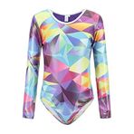SEAUR - Genç Kız Jimnastik Mayo Uzun Kollu Çocuk Leotard Jimnastik Klasik Dans Kıyafetleri Bale Leotard Geometrik Desen 130-140 CM