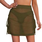SEAUR Kadın tığ işi etek plaj kısa şeffaf plaj eteği ipli sarma etek mini Sarong Pareo tığ işi bikini Cover Up balık ağı Wrap S-XL, İpli - Koyu yeşil, S