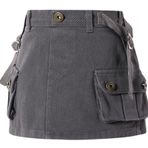 SEAUR Kot etek kız çocuk kısa kargo etek 2 cepli denim mini etek çocuk A serisi yazlık etek yarım lastik bel 110-160=(EU 104-158), Gri, 122-128