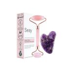 Seay Pembe Kuvars Face Roller Ve Ametist Kalp Gua Sha Yüz Masaj Aleti Seti Değerli Doğaltaş Sertifikalı