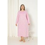 Seboteks %100 Pamuklu Mevsimlik Kumaş Uzun Kollu Büyük Beden Anne Geceliği 585 - Pembe - Standart