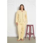 Seboteks %100 Pamuklu Uzun Kollu Boydan Düğmeli Büyük Beden Kadın Pijama Takımı 206 - Sarı - 5XL