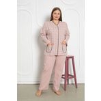 SEBOTEKS %100 Pamuklu Uzun Kollu Boydan Düğmeli Büyük Beden Kadın Pijama Takımı 206