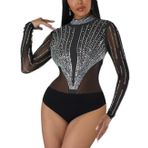SEBOWEL Kadınlar için Bodys Sexy Bodysuit Transparan Sheer Mesh Body Leotard Tops, Siyah-39., M