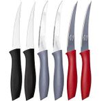 Sebze Meyve Bıçağı, Çelik, Siyah + Gri + Kırmızı Kesim Tırtıklı Uç, 22 Cm, 6 Adet