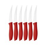 Sebze ve Meyve Bıçağı, Çelik, Kırmızı, Lazer Kesim Tırtıklı Uç, 22 cm, 6 Adet