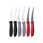 Sebze ve Meyve Bıçağı, Çelik, Siyah + Gri + Kırmızı Lazer Kesim Tırtıklı Uç, 22 cm, 6 Adet