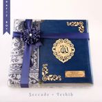 Seccade + Tesbih + Kuran Hediye Seti (Hafiz Boy, Kadife, Lacivert, Lafzatullah)