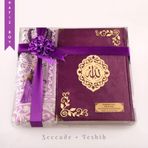 Seccade + Tesbih + Kuran Hediye Seti (Hafiz Boy, Kadife, Mor, Lafzatullah)