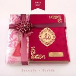 Seccade + Tesbih + Kuran Hediye Seti (Orta Boy, Kadife, Fusya Pembe, Lafzatullah)