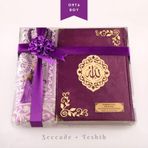 Seccade + Tesbih + Kuran Hediye Seti (Orta Boy, Kadife, Mor, Lafzatullah)