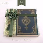 Seccade + Tesbih + Kuran Hediye Seti (Orta Boy, Yesil, Ekonomik Cilt)