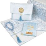 Seccade + Tesbih + Yasin Hediye Seti (Çanta Boy, Şantuk Kese, Bebe Mavi) - 12x17 cm - Bebe Mavisi