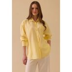 Seçil Kadın Oversize Basic Keten Gömlek - Sarı - 44