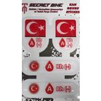Secret Bike Türk Bayraklı Motosiklet Ve Kask Kan Grubu Sticker A Rh (-) Negatif