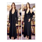 secret night 6 'lı gecelik takım pamuklu güpürlü gecelik kadın giyim gecelik elbise pijama siyah XL