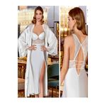 secret night dantel detaylı sırt dekolteli saten gecelik takımı kadın iç giyim pijama takım ekru S