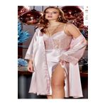secret night güpür detaylı saten gecelik 2 li takım sabahlık ve gecelik elbise pijama takımı pudra XL