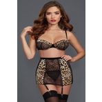 secret night Kadın Siyah Leopar Desenli Jartiyer Takım LAOPER XL