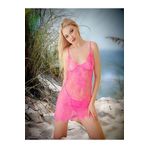 secret night neon yeşili ve neon pembe dantel detaylı plaj elbisesi pareo kadın giyim neon pembe L